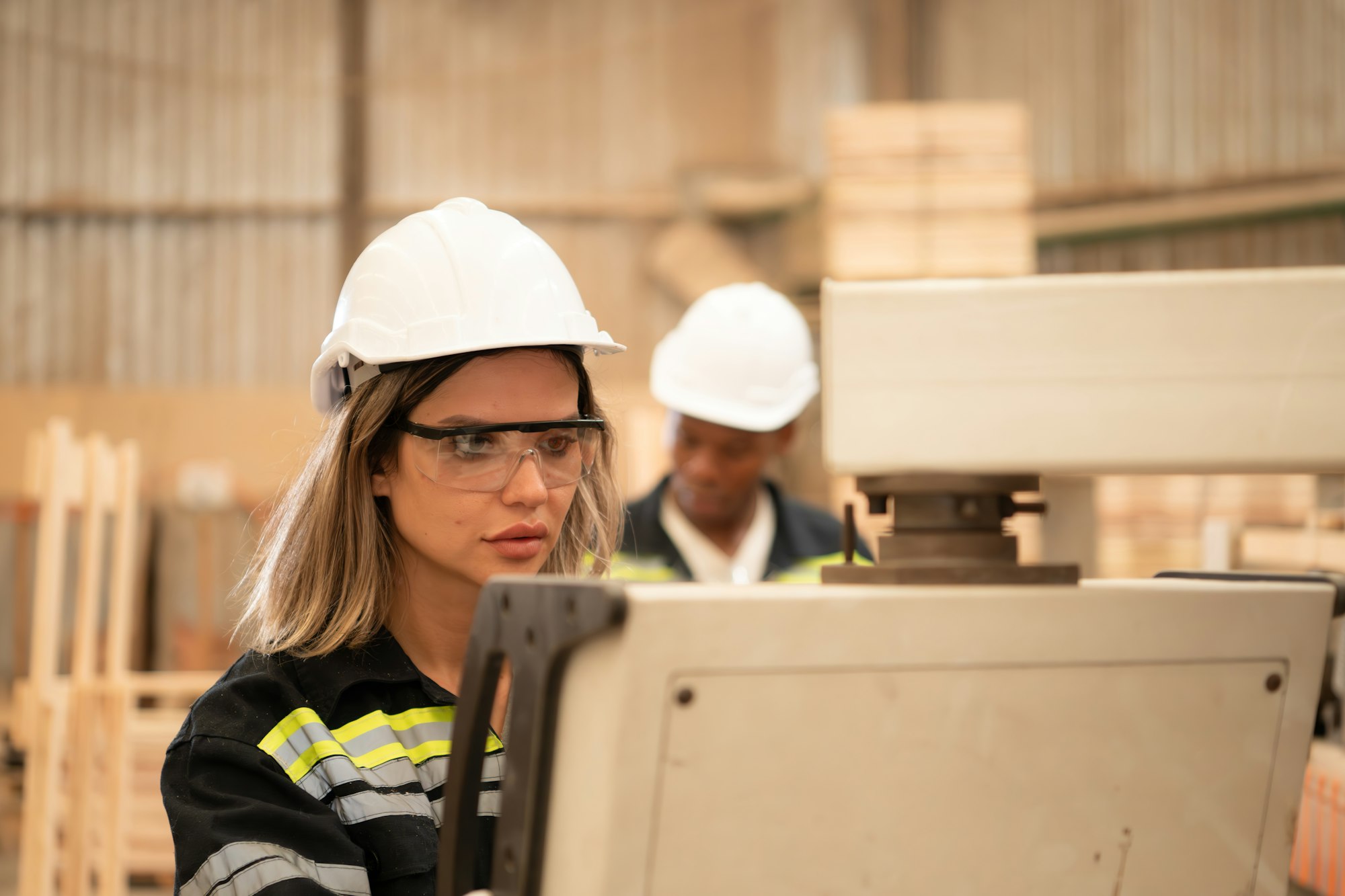 Working with wood sawing and cutting machines to produce wooden sheets for making pallets