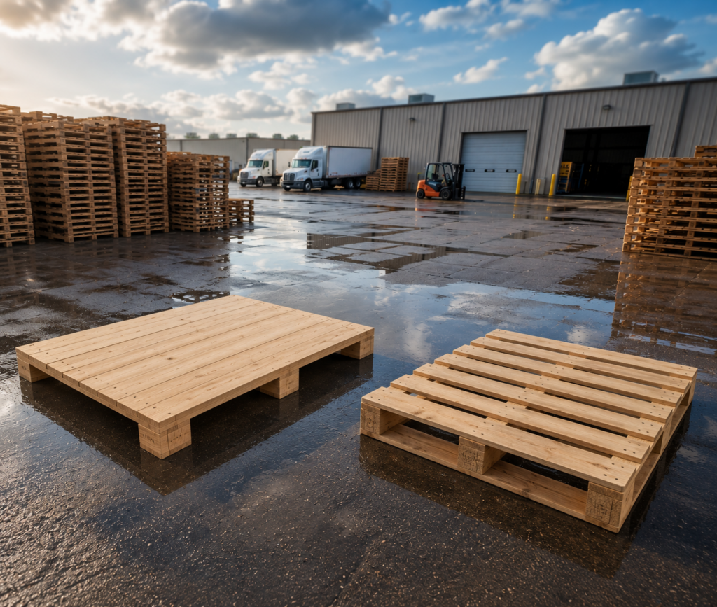 `Wooden skid pallet compared with a standard pallet