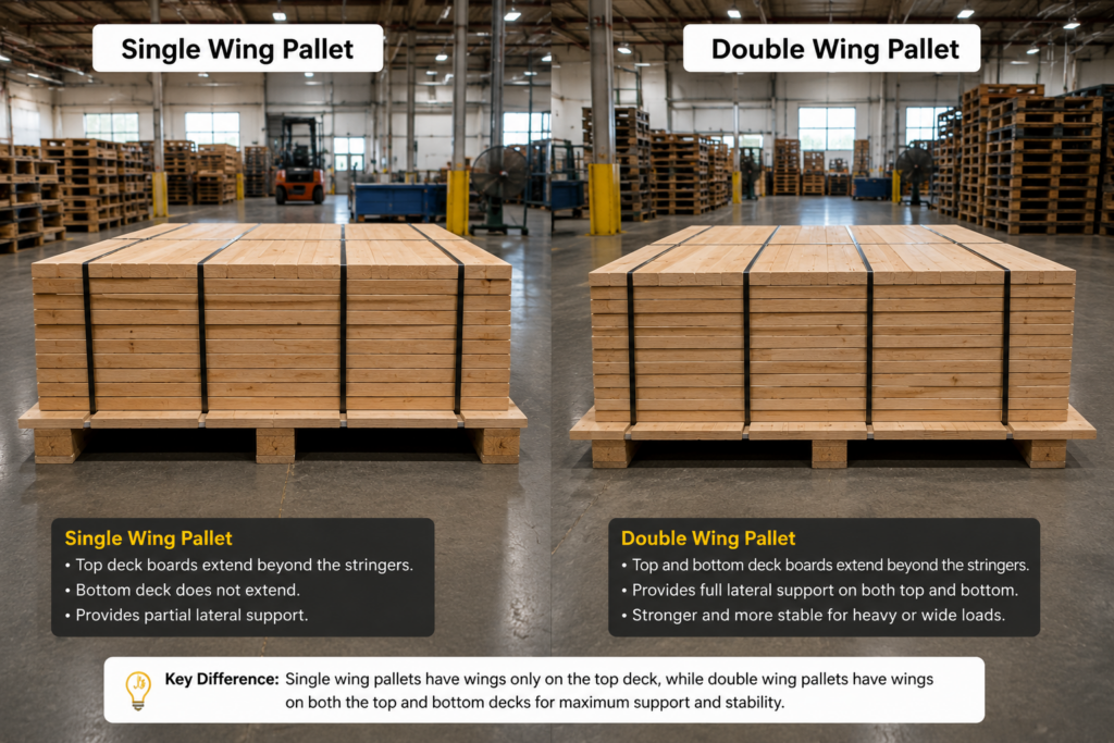 Single-wing pallet compared with a double-wing pallet