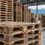 Stacks of recycled wooden pallets inspected inside a British Columbia warehouse