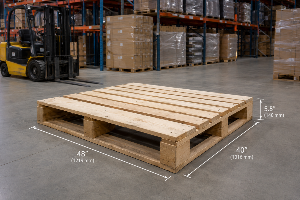 Standard pallet dimensions for a 48 × 40 wooden pallet
