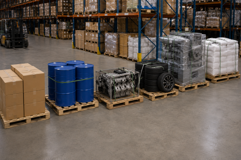 Different standard pallet sizes used across commercial industries