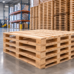 Standard 48×40 wooden pallets used in a Canadian warehouse